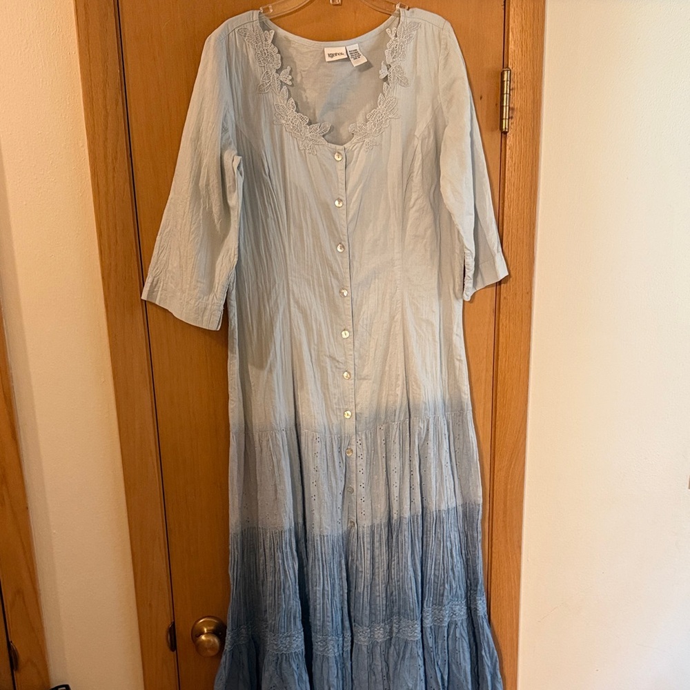 Together Women’s Vintage Ombré Lace Maxi Dress Button Front Blue Size 12